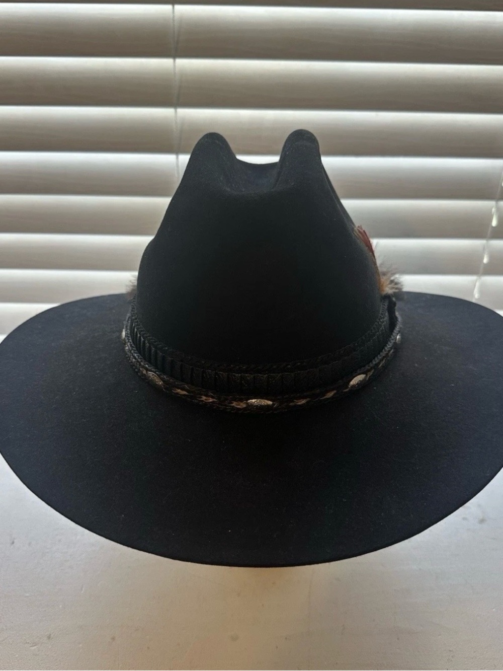 Stetson 3X Beaver Western Hat 6 7/8 Black XXX Cowboy Fedora Feather Band